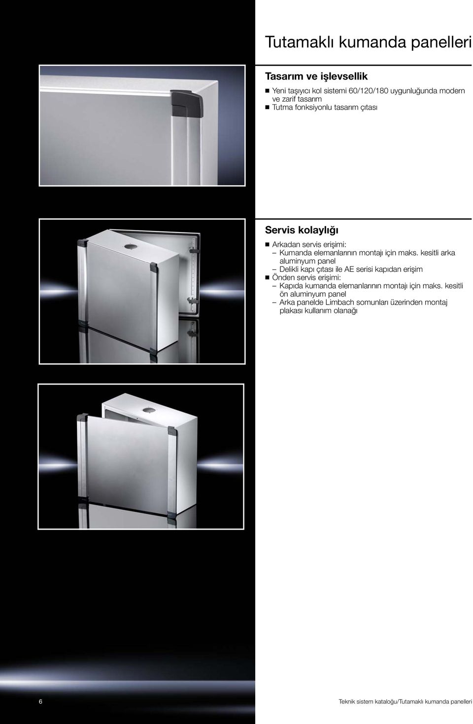 kesitli arka aluminyum panel Delikli kapı çıtası ile AE serisi kapıdan erişim Önden servis erişimi: Kapıda kumanda
