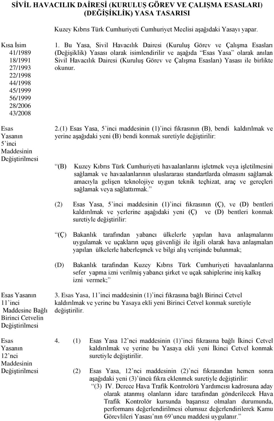 Bu Yasa, Sivil Havacılık Dairesi (Kuruluş Görev ve Çalışma Esasları (Değişiklik) Yasası olarak isimlendirilir ve aşağıda Esas Yasa olarak anılan Sivil Havacılık Dairesi (Kuruluş Görev ve Çalışma