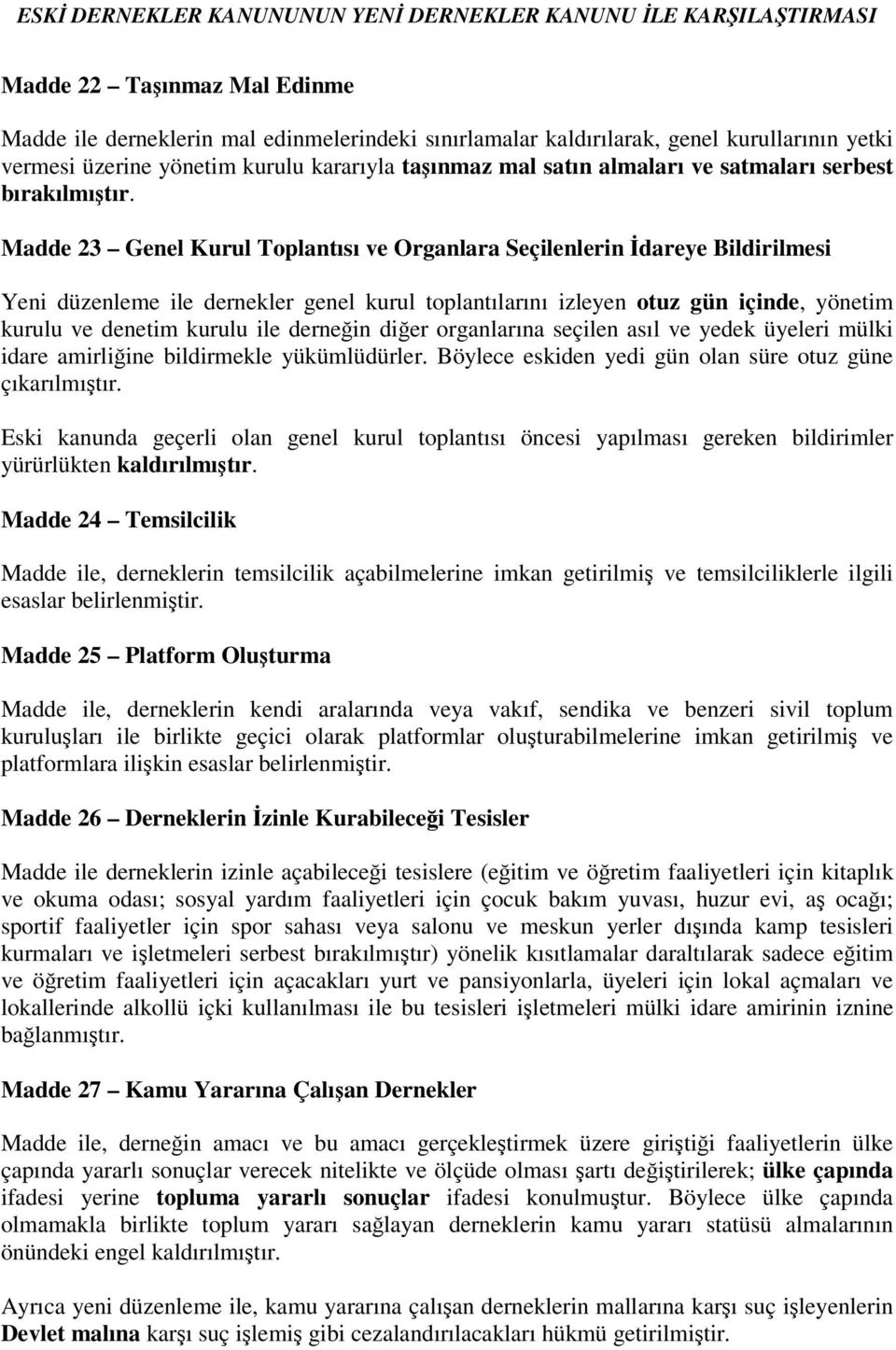 Madde 23 Genel Kurul Toplantısı ve Organlara Seçilenlerin dareye Bildirilmesi Yeni düzenleme ile dernekler genel kurul toplantılarını izleyen otuz gün içinde, yönetim kurulu ve denetim kurulu ile