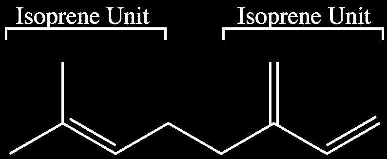 Terpenler 5 C lu izopren moleküllerinin birbirine bağlanmasıyla kurulan bileşiklere Terpenler denir. Molekülde çift bağ vardır ve bu bağlar konjugedir. Yani iki çift bağ arasında tek bağ bulunur.