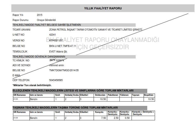 Şekil-9 Şekil-8 Şekil-8 de görüldüğü gibi Tehlikeli Madde Faaliyet Belgesi Faaliyet Raporu Listesi alanında daha önce girilen tüm raporlar