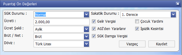 4.2.3.1.1. Kaydet Kaydet seçeneğini kullanarak, puantaj kartı üzerinde yaptığınız her türlü bilgi değişikliklerini kaydedebilirsiniz.