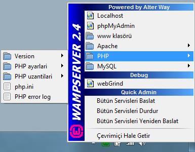 Kurulum 4. PHP YORUMLAYICI AYARLARI PHP Yorumlayıcısı ile ilgili tüm ayarlar, Wamp Sanal Sunucusu nun kurulduğu dizinde (C:\wamp\bin\php) bulunan PHP.ini dosyası içerisinde bulunmaktadır.