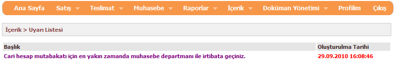 8.2 Uyarı Listesi İçerik --> Uyarı listesi Bu