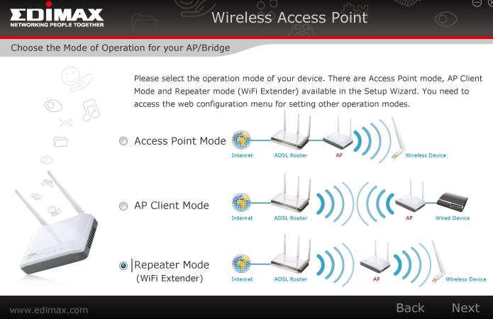 8. Kullanmak istediğiniz modu seçiniz. Access Point Modu 1. Access Point Modunu seçerek İleri butonuna tıklayınız. 2. Access Point in SSID sini belirlemeniz gerekmektedir.