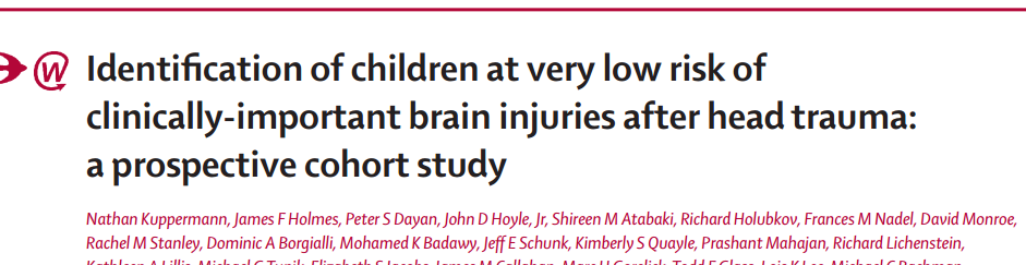 Lancet 2009; 374: 1160 70 Pediatric Emergency Care Applied Research Network (PECARN)* GKS 14-15 olan, < 18 yaş, 42.