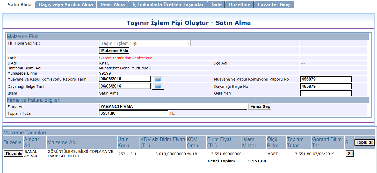 6 Faturadaki bilgiler dikkate alınarak 253.01.