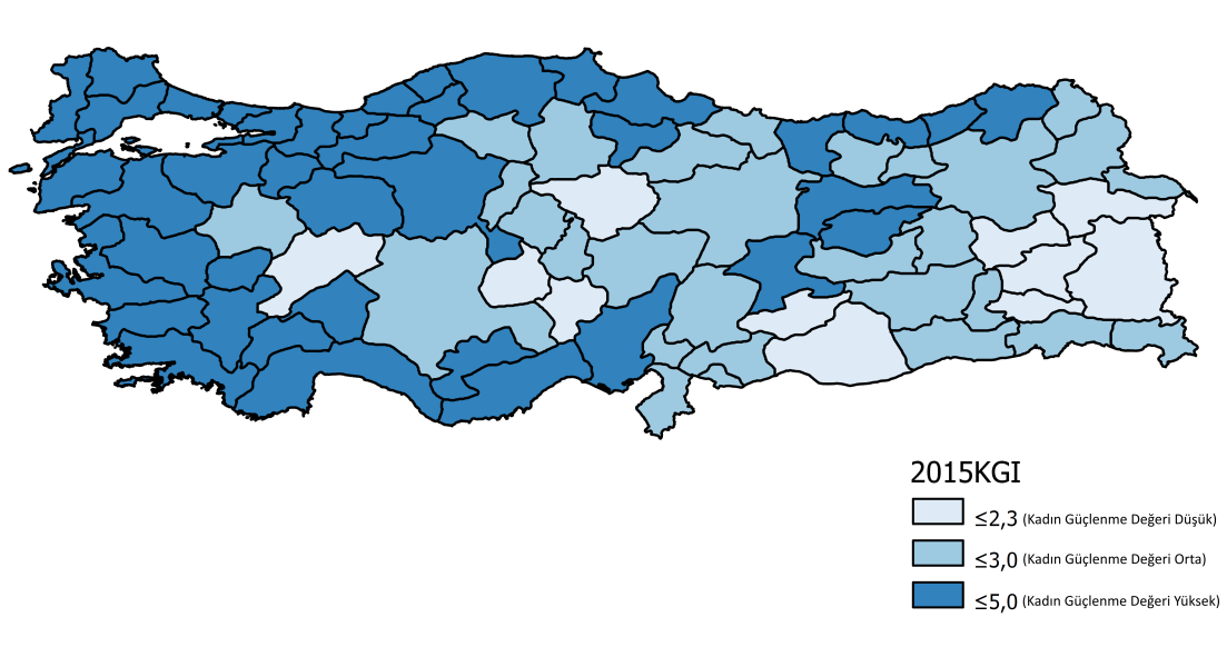 Aşağıdaki haritalarda 2012 ve 2015 yıllarına ait kadın güçlenme endeks değerlerinin illere göre dağılımı yer almaktadır 17.