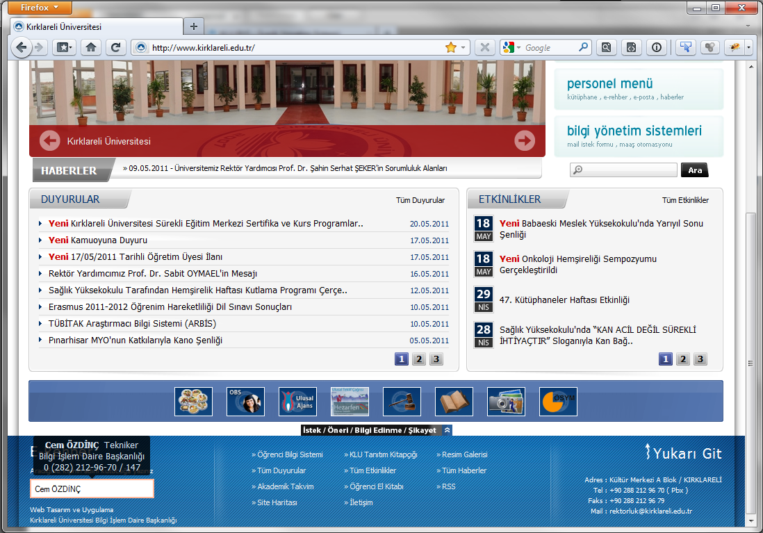 - Kırklareli Üniversitesi web sayfası elektronik telefon rehberi numara görüntüleme