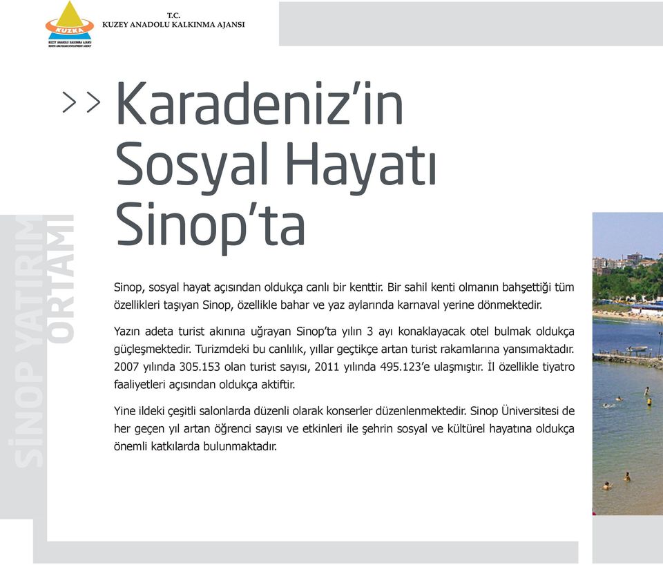 Yazın adeta turist akınına uğrayan Sinop ta yılın 3 ayı konaklayacak otel bulmak oldukça güçleşmektedir. Turizmdeki bu canlılık, yıllar geçtikçe artan turist rakamlarına yansımaktadır.