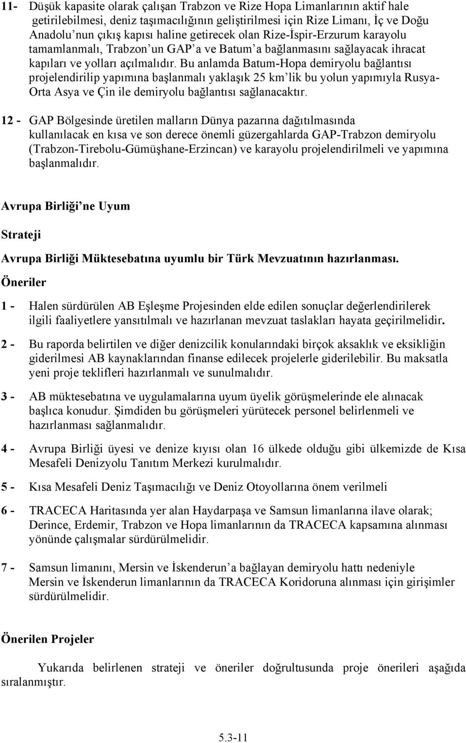 Bu anlamda Batum-Hopa demiryolu bağlantısı projelendirilip yapımına başlanmalı yaklaşık 25 km lik bu yolun yapımıyla Rusya- Orta Asya ve Çin ile demiryolu bağlantısı sağlanacaktır.