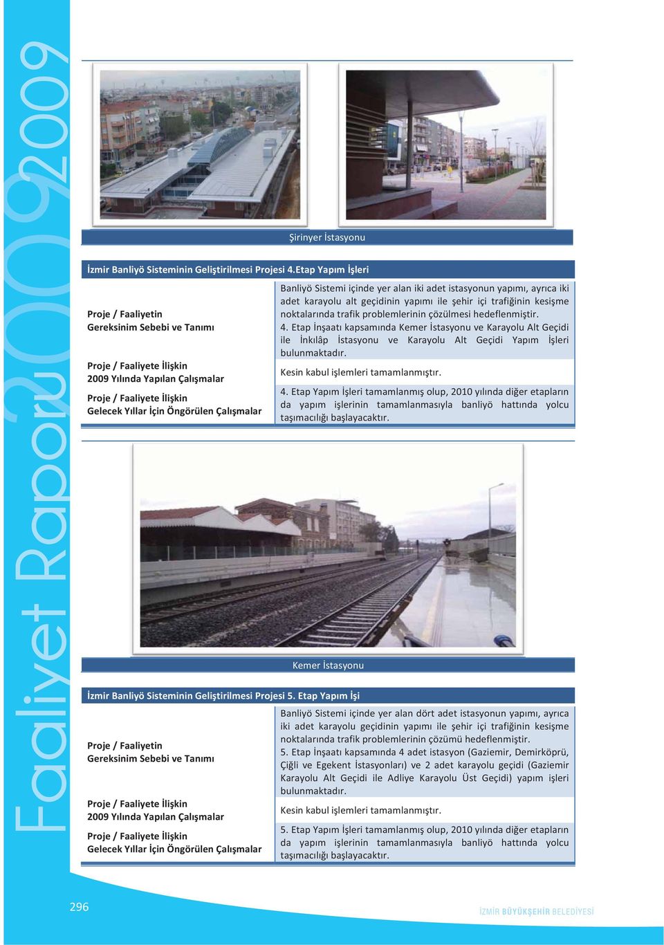 BanliyöSistemiiçindeyeralanikiadetistasyonunyapm,ayrcaiki adet karayolu alt geçidinin yapm ile ehir içi trafiinin kesime noktalarndatrafikproblemlerininçözülmesihedeflenmitir. 4.