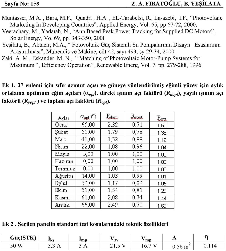 Zaki A. M., Eskander M. N., Mahing of Phoovolai Moor-Pump Sysems for Maximum, Effiieny Operaion, Renewable Energ, Vol. 7, pp. 79-88, 1996. Ek 1.