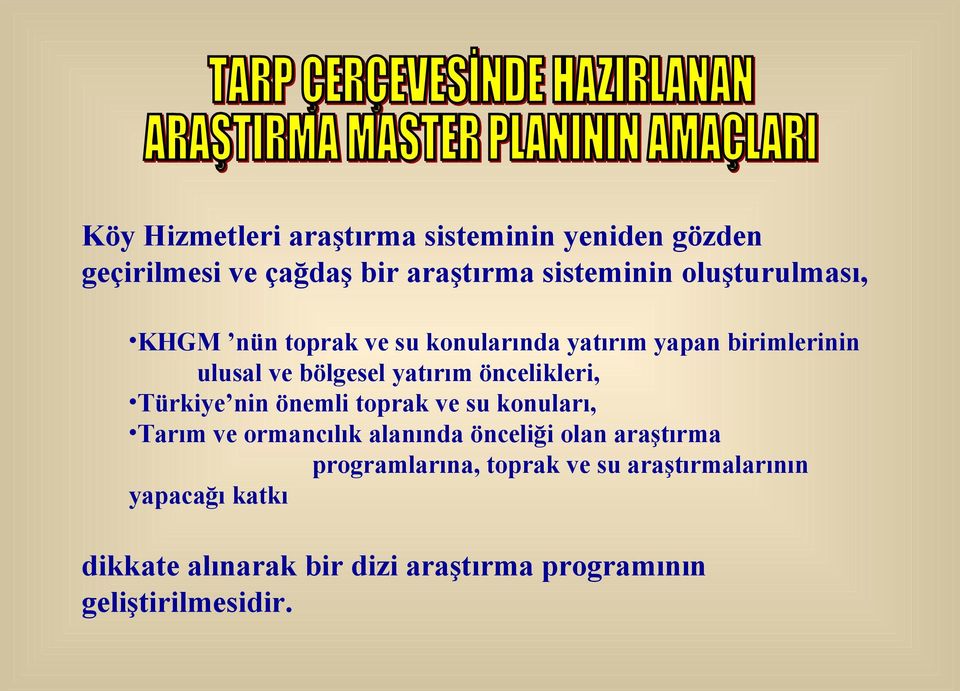 öncelikleri, Türkiye nin önemli toprak ve su konuları, Tarım ve ormancılık alanında önceliği olan araştırma