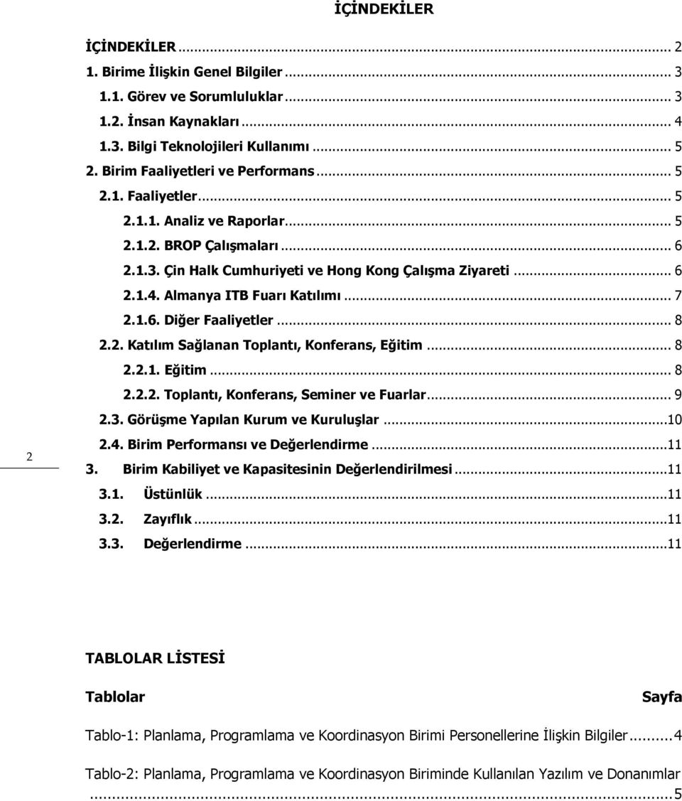 Almanya ITB Fuarı Katılımı... 7 2.1.6. Diğer Faaliyetler... 8 2.2. Katılım Sağlanan Toplantı, Konferans, Eğitim... 8 2.2.1. Eğitim... 8 2.2.2. Toplantı, Konferans, Seminer ve Fuarlar... 9 2.3.