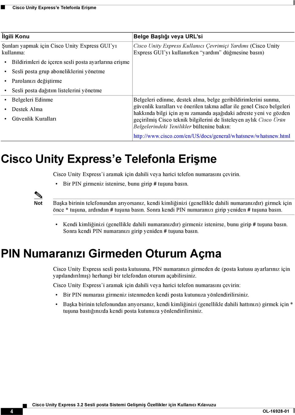Unity Express GUI yı kullanırken yardım düğmesine basın) Belgeleri edinme, destek alma, belge geribildirimlerini sunma, güvenlik kuralları ve önerilen takma adlar ile genel Cisco belgeleri hakkında