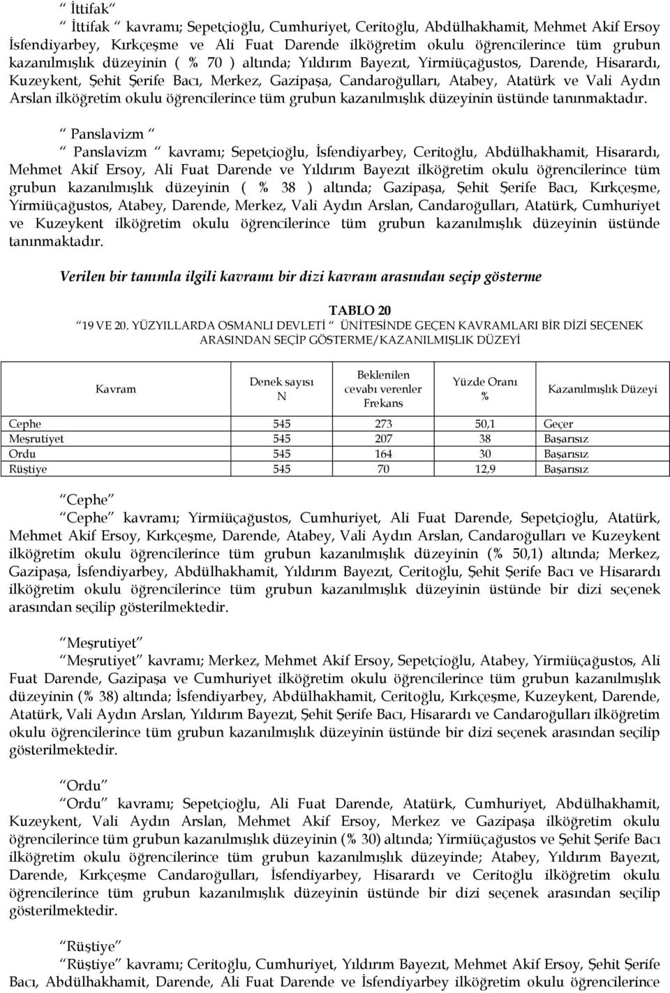 öğrencilerince tüm grubun kazanılmışlık düzeyinin üstünde tanınmaktadır.