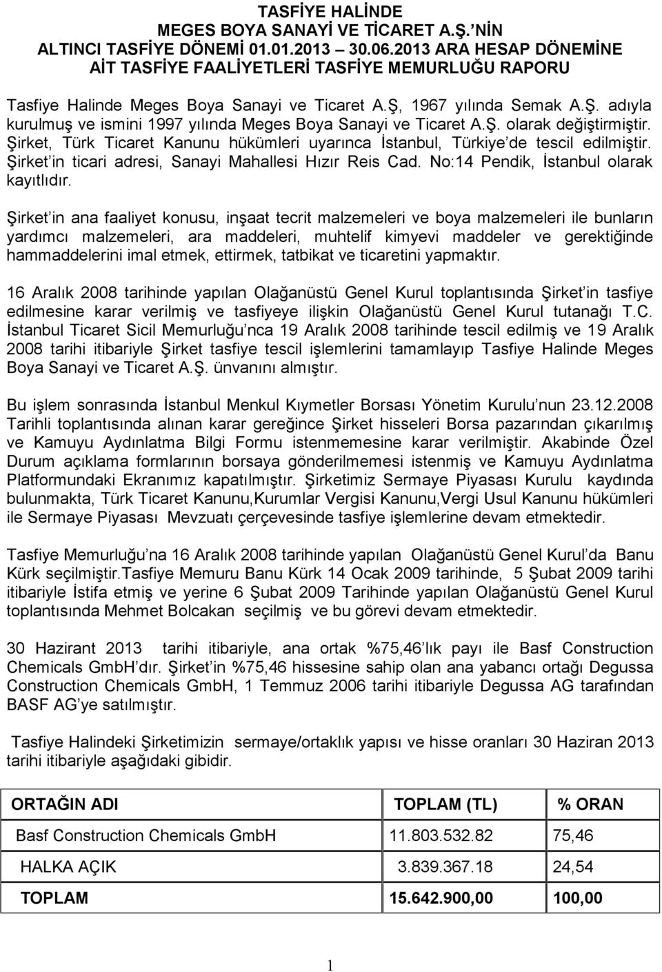 Ş. olarak değiştirmiştir. Şirket, Türk Ticaret Kanunu hükümleri uyarınca İstanbul, Türkiye de tescil edilmiştir. Şirket in ticari adresi, Sanayi Mahallesi Hızır Reis Cad.