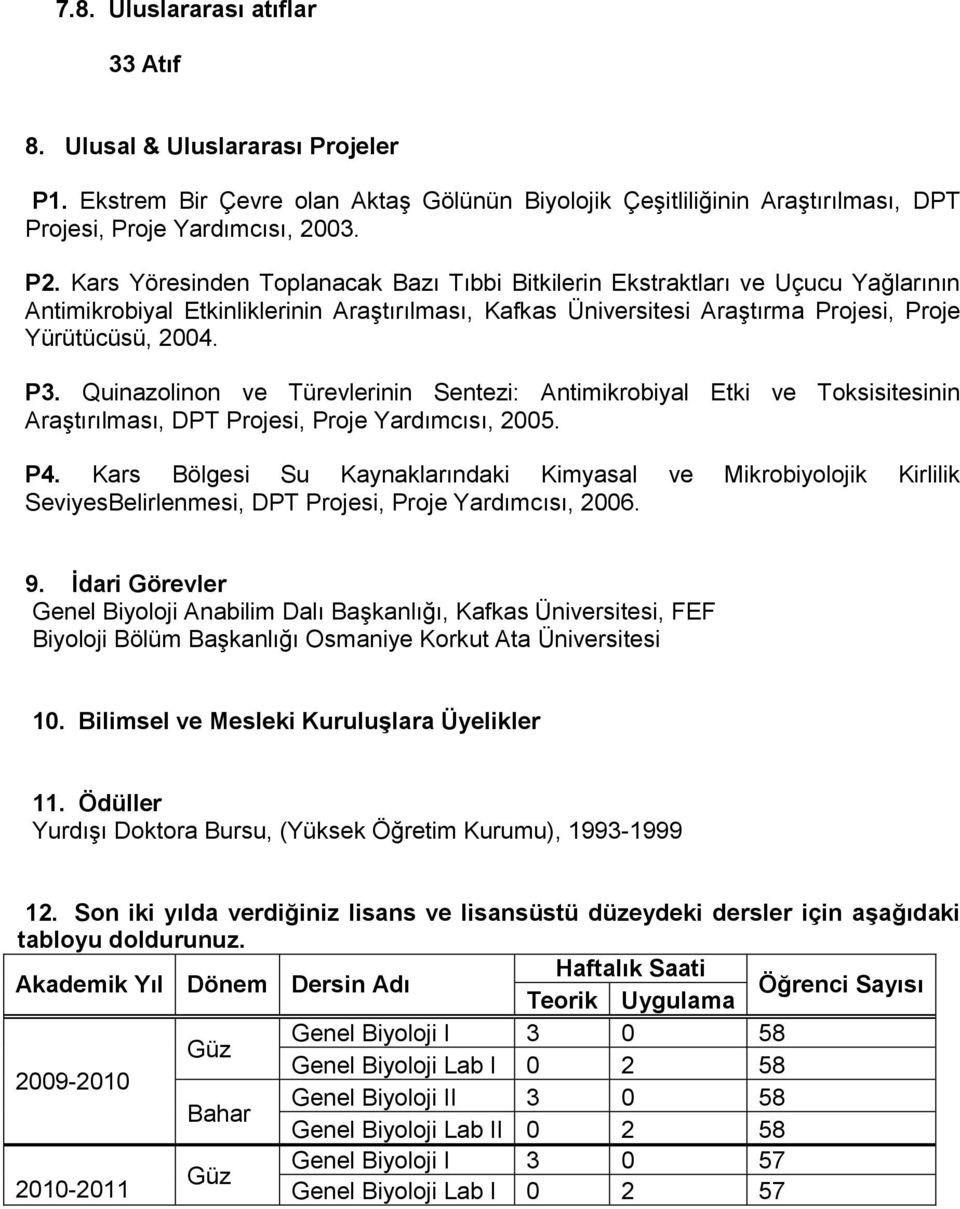 Quinazolinon ve Türevlerinin Sentezi: Antimikrobiyal Etki ve Toksisitesinin Araştırılması, DPT Projesi, Proje Yardımcısı, 2005. P4.