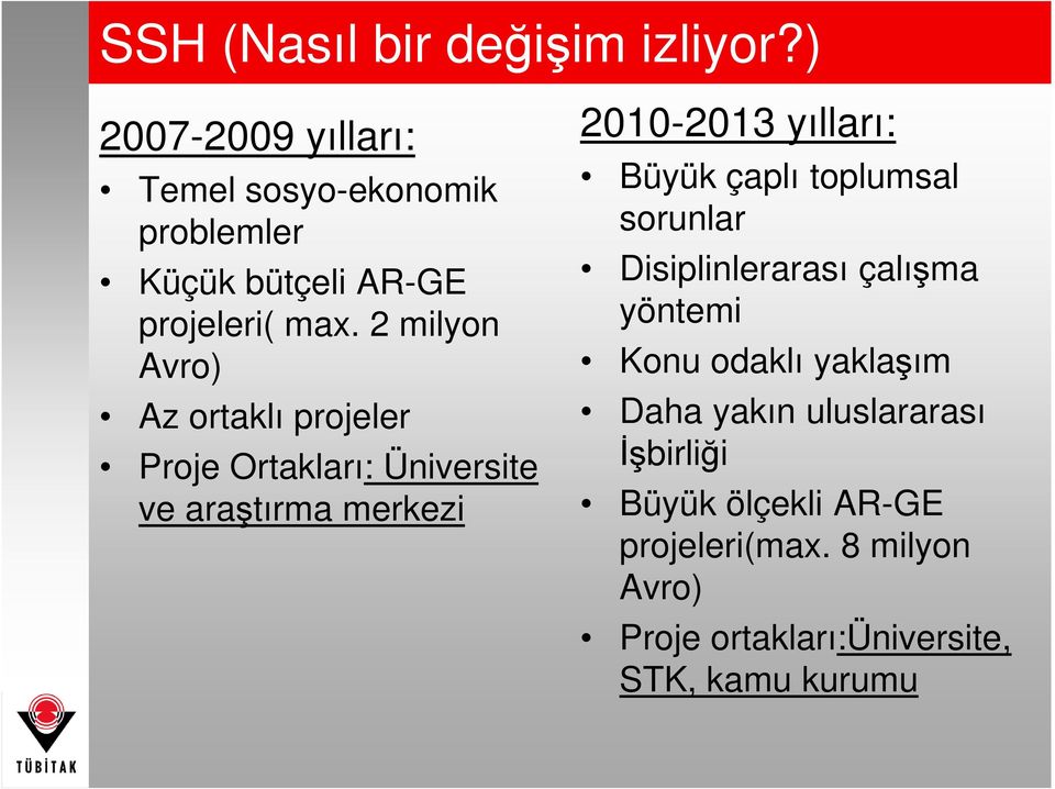 2 milyon Avro) Az ortaklı projeler Proje Ortakları: Üniversite ve araştırma merkezi 2010-2013 yılları: Büyük