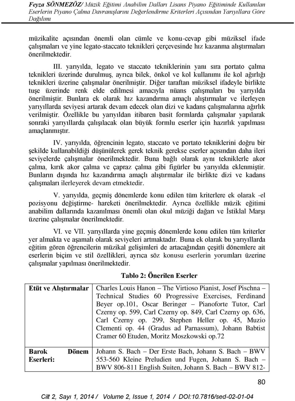 Diğer taraftan müziksel ifadeyle birlikte tuşe üzerinde renk elde edilmesi amacıyla nüans çalışmaları bu yarıyılda önerilmiştir.