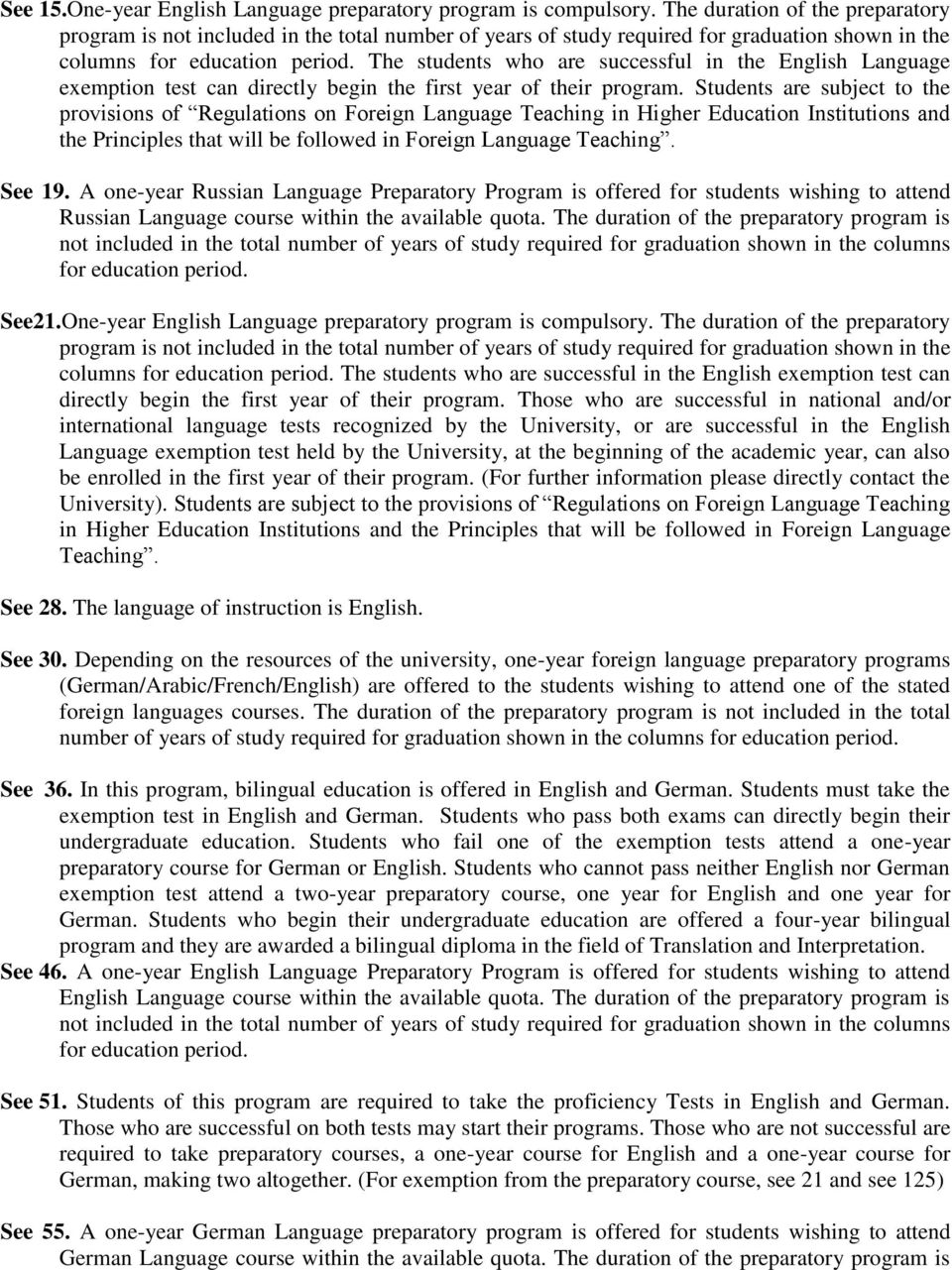 The duration of the preparatory program is not included in the total number of years of study required for graduation shown in the columns for education period. See21.