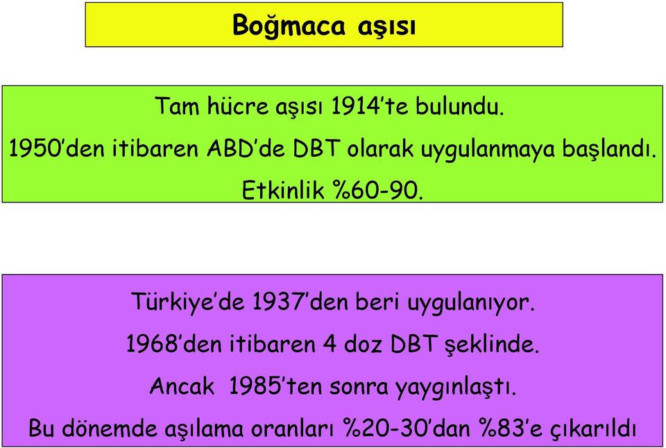 Etkinlik %60-90. Türkiye de 1937 den beri uygulanıyor.