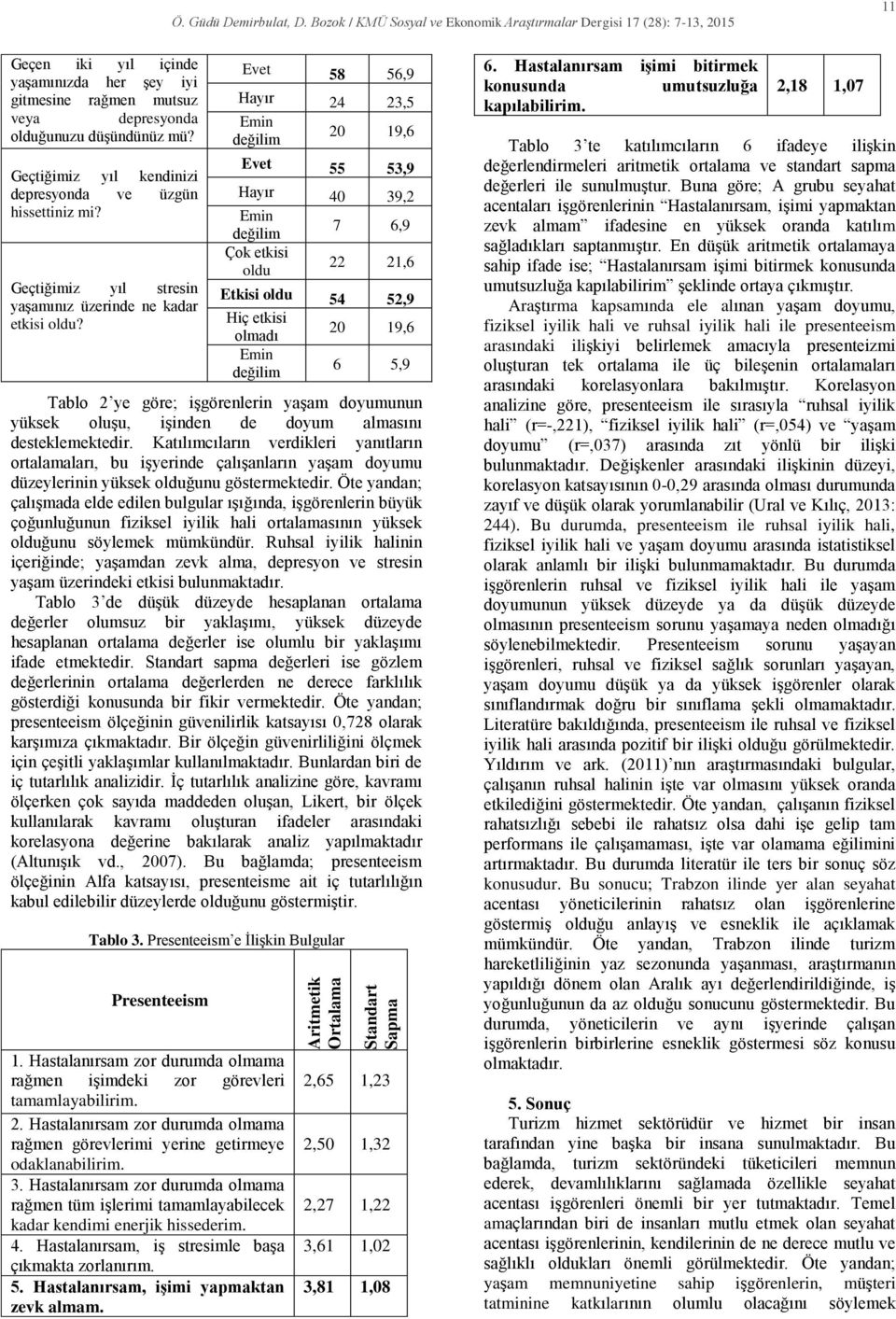 Geçtiğimiz yıl kendinizi depresyonda ve üzgün hissettiniz mi? Geçtiğimiz yıl stresin yaşamınız üzerinde ne kadar etkisi oldu?