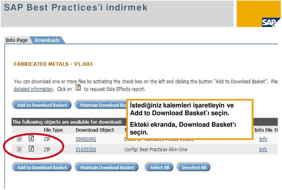 Download Basket seçin.