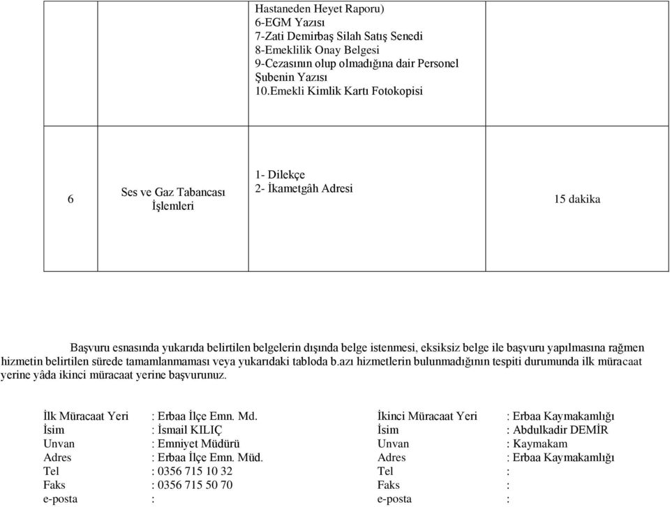 Emekli Kimlik Kartı Fotokopisi 6 Ses ve Gaz Tabancası - İkametgâh Adresi dakika Başvuru esnasında yukarıda belirtilen lerin dışında