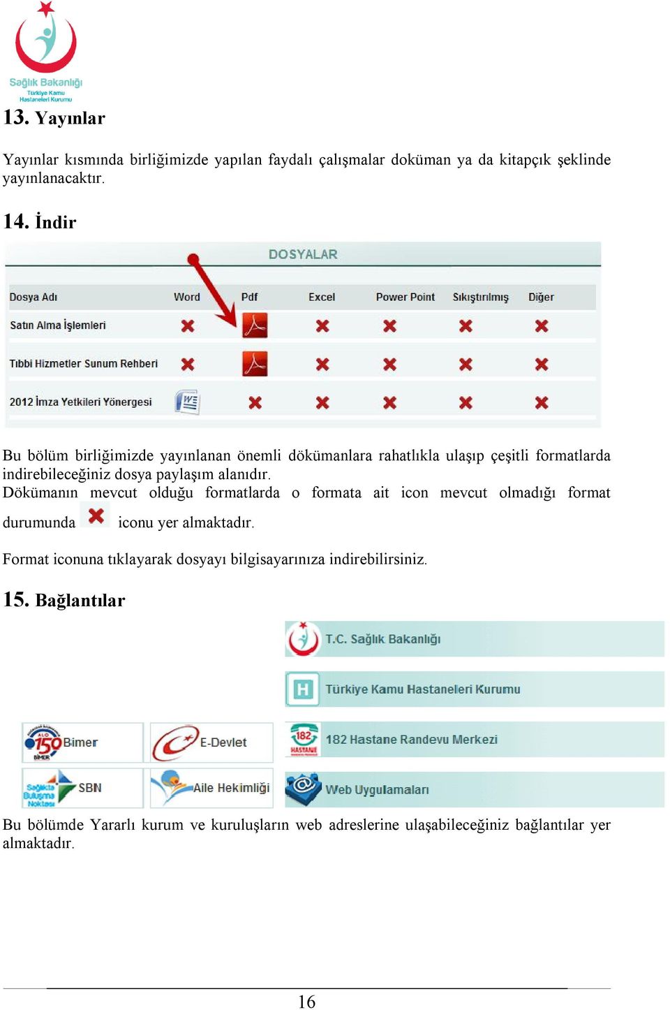 Dökümanın mevcut olduğu formatlarda o formata ait icon mevcut olmadığı format durumunda iconu yer almaktadır.