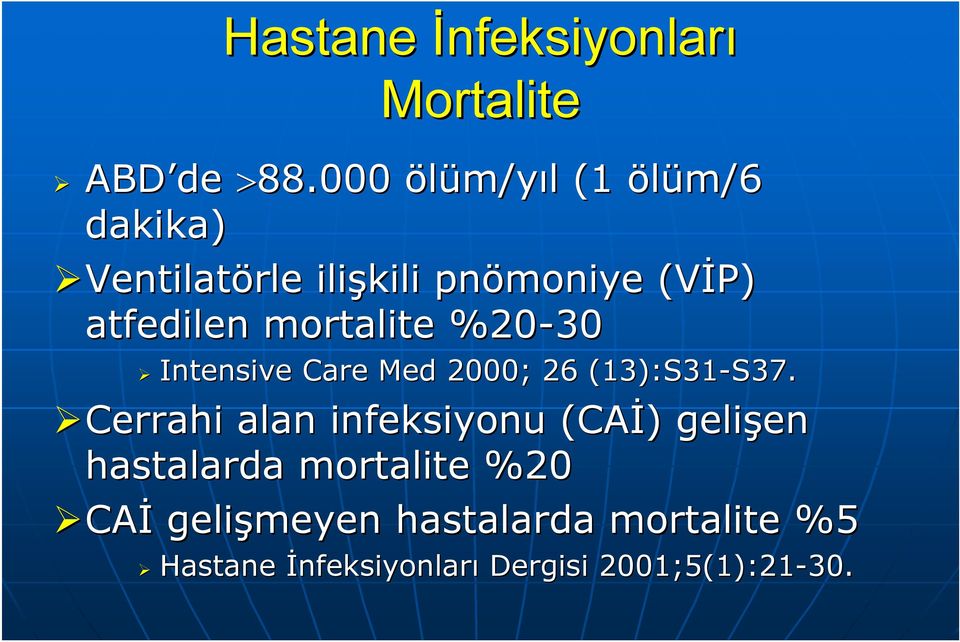 mortalite %20-30 Intensive Care Med 2000; 26 (13):S31-S37. S37.