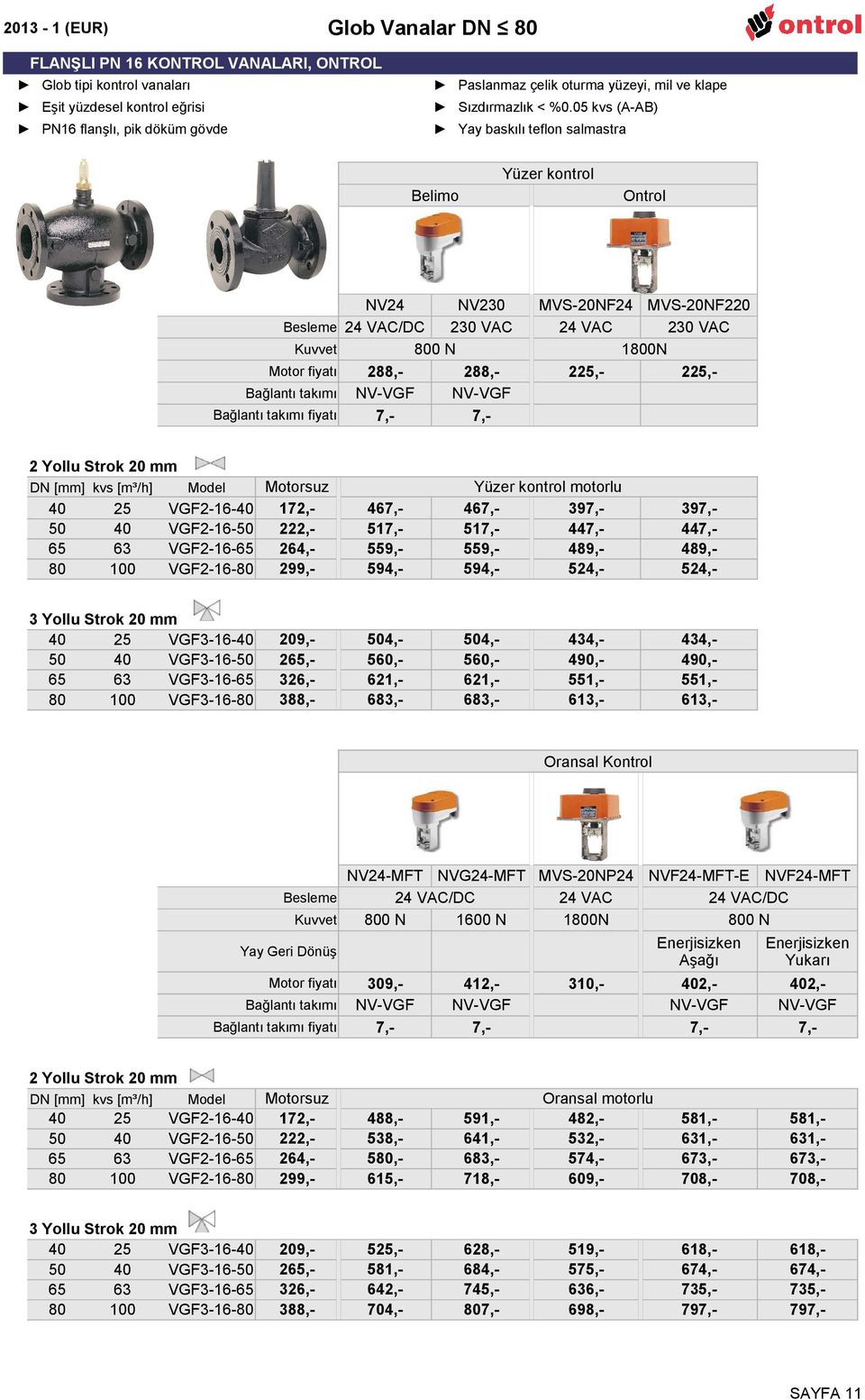 NV24 Besleme 24 VAC/DC Kuvvet Bağlantı takımı Bağlantı takımı fiyatı 2 Yollu Strok 20 mm DN [mm] kvs [m³/h] 50 65 80 63 VGF2-16- VGF2-16-50 VGF2-16-65 VGF2-16-80 3 Yollu Strok 20 mm VGF3-16- 50