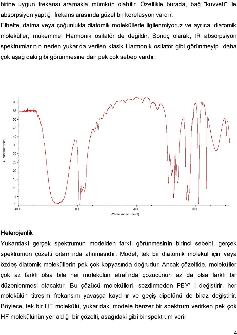 Sonuç olarak, IR absorpsiyon spektrumlarının neden yukarıda verilen klasik Harmonik osilatör gibi görünmeyip daha çok aşağıdaki gibi görünmesine dair pek çok sebep vardır: Heterojenlik Yukarıdaki