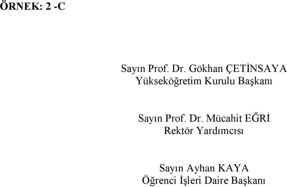 Başkanı Sayın Prof. Dr.