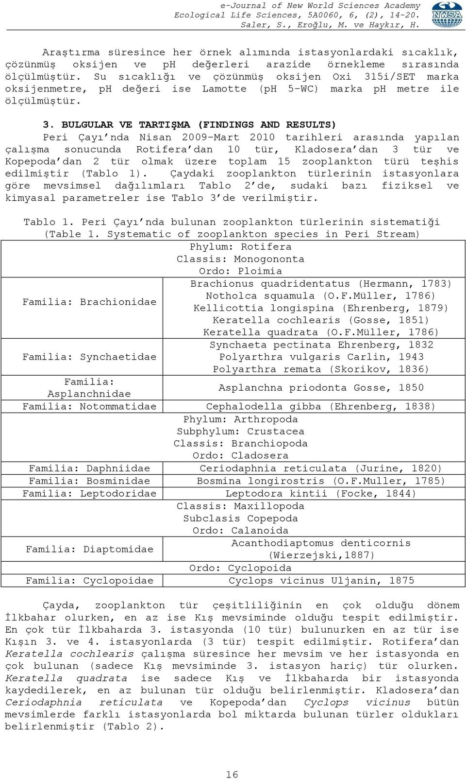 5i/SET marka oksijenmetre, ph değeri ise Lamotte (ph 5-WC) marka ph metre ile ölçülmüştür. 3.