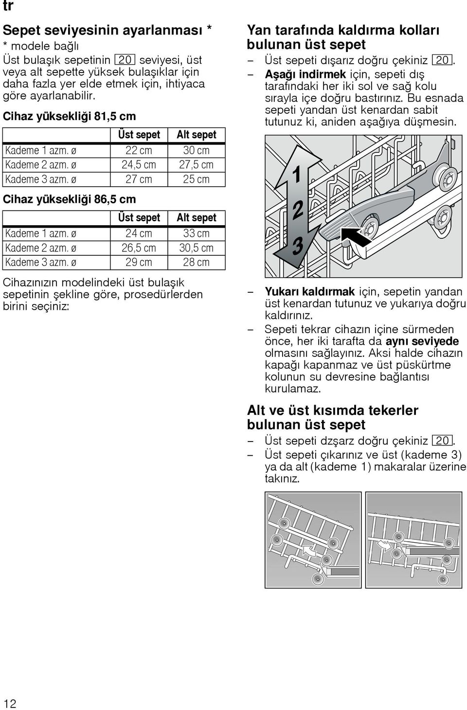 ø 24 cm 33 cm Kademe 2 azm. ø 26,5 cm 30,5 cm Kademe 3 azm.