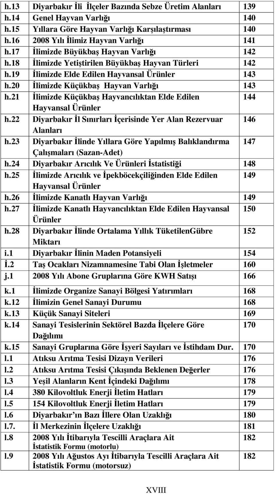21 limizde Küçükba Hayvancılıktan Elde Edilen 144 Hayvansal Ürünler h.22 Diyarbakır l Sınırları çerisinde Yer Alan Rezervuar 146 Alanları h.