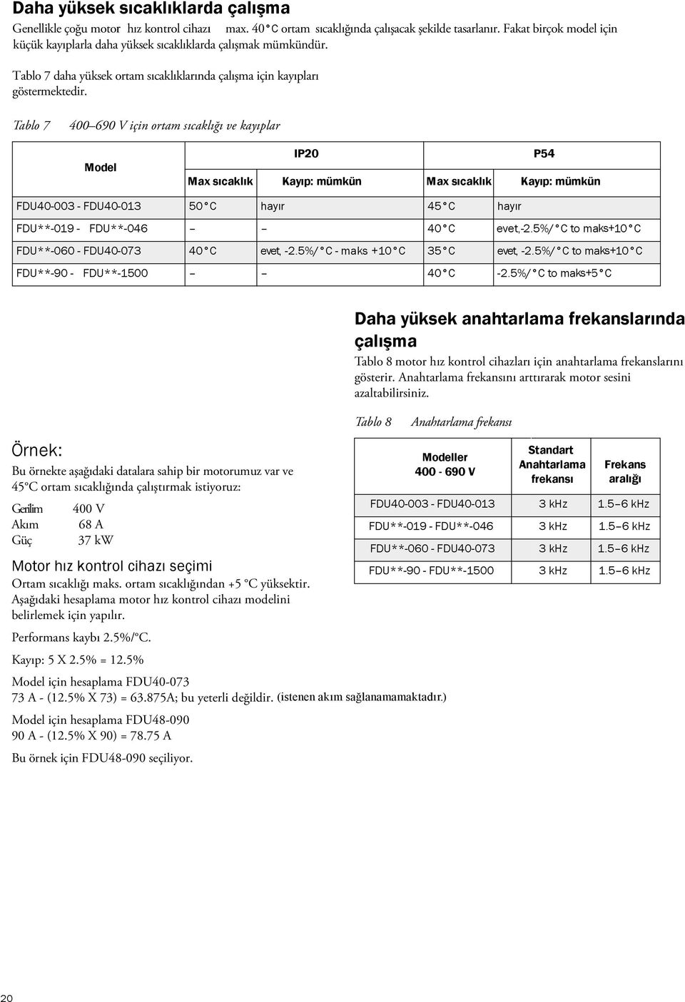 birçok 40 C model ortam içinsıcaklığında çalışacak şekilde tasarlanır. Fakat birçok model için sıcaklığında küçük kayıplarla çalışacak daha şekilde yüksek tasarlanır.