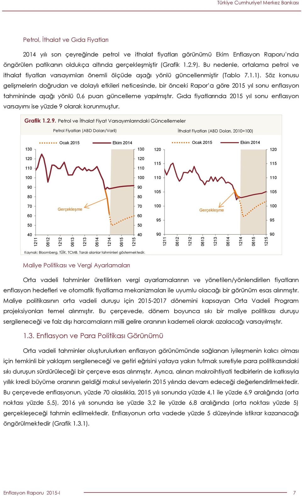 Söz konusu gelişmelerin doğrudan ve dolaylı etkileri neticesinde, bir önceki Rapor a göre 1 yıl sonu enflasyon tahmininde aşağı yönlü, puan güncelleme yapılmıştır.