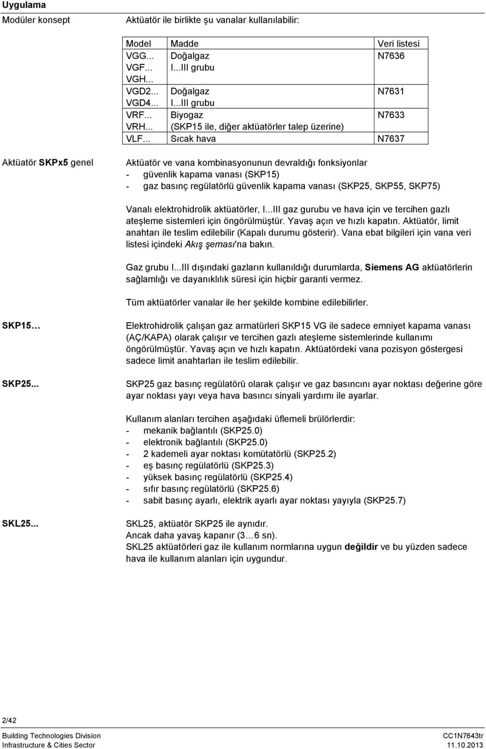 .. Sıcak hava N7637 Aktüatör SKPx5 genel Aktüatör ve vana kombinasyonunun devraldığı fonksiyonlar - güvenlik kapama vanası (SKP15) - gaz basınç regülatörlü güvenlik kapama vanası (SKP25, SKP55,