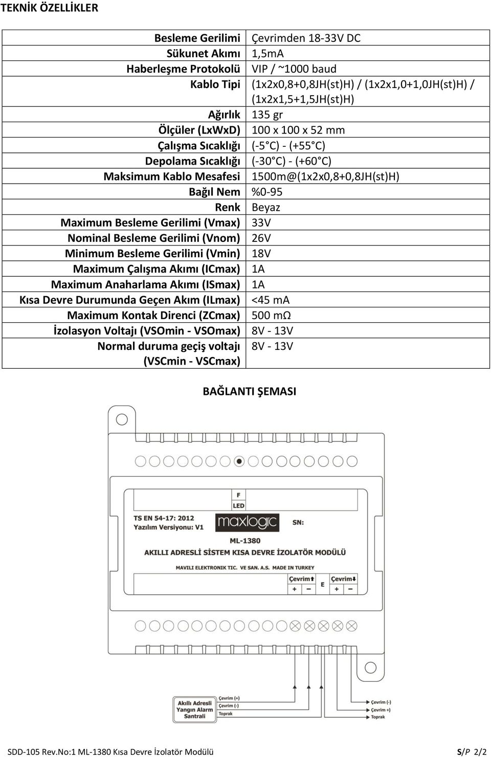 Besleme Gerilimi (Vmax) 33V Nominal Besleme Gerilimi (Vnom) 26V Minimum Besleme Gerilimi (Vmin) 18V Maximum Çalışma Akımı (ICmax) 1A Maximum Anaharlama Akımı (ISmax) 1A Kısa Devre Durumunda Geçen