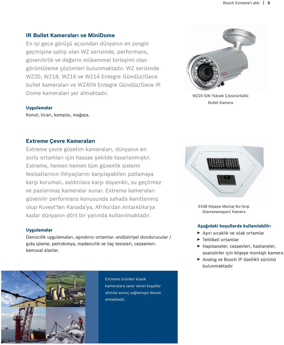 Konut, ticari, kampüs, mağaza. WZ20 IDN Yüksek Çözünürlüklü Bullet Kamera Extreme Çevre Kameraları Extreme çevre gözetim kameraları, dünyanın en zorlu ortamları için hassas şekilde tasarlanmıştır.