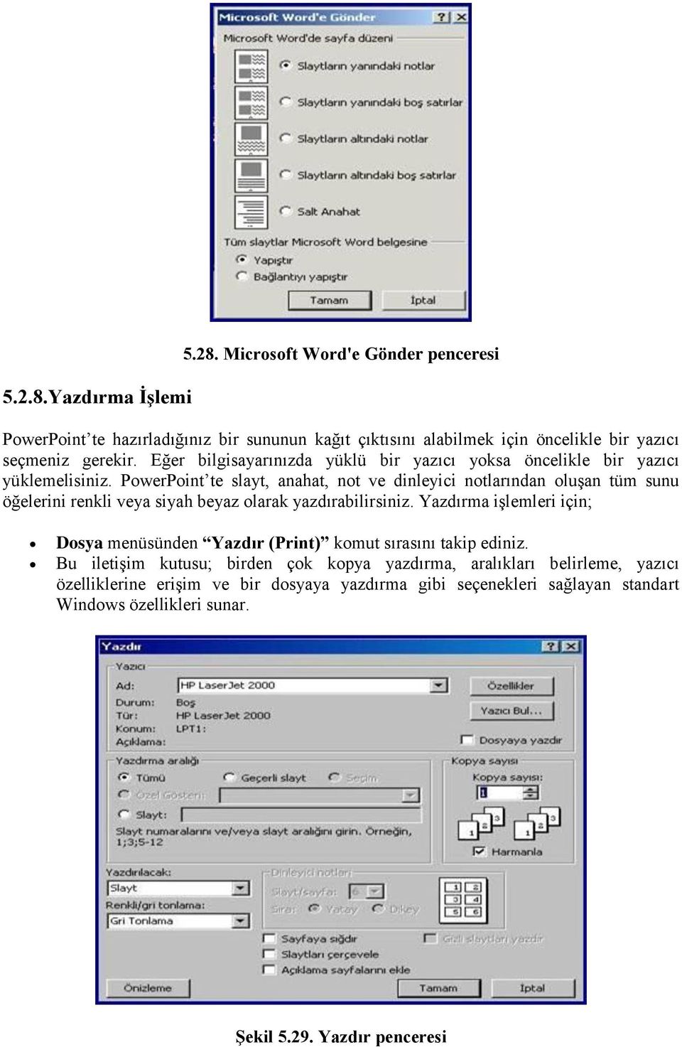 PowerPoint te slayt, anahat, not ve dinleyici notlarından oluşan tüm sunu öğelerini renkli veya siyah beyaz olarak yazdırabilirsiniz.