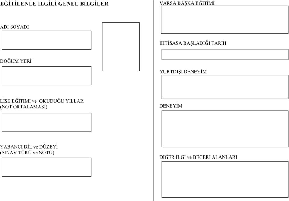 LİSE EĞİTİMİ ve OKUDUĞU YILLAR (NOT ORTALAMASI) DENEYİM