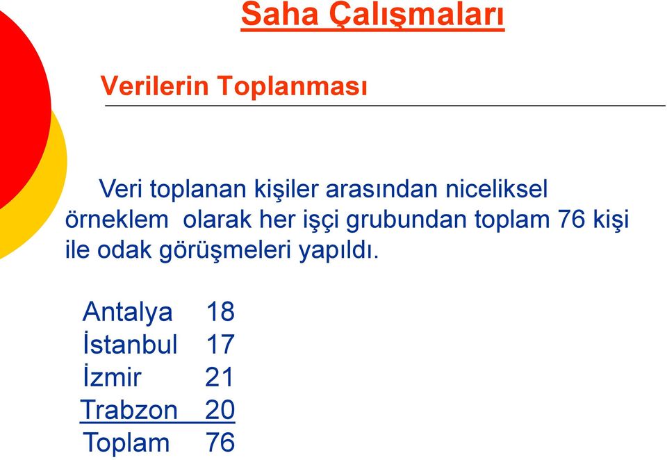 grubundan toplam 76 kişi ile odak görüşmeleri yapıldı.