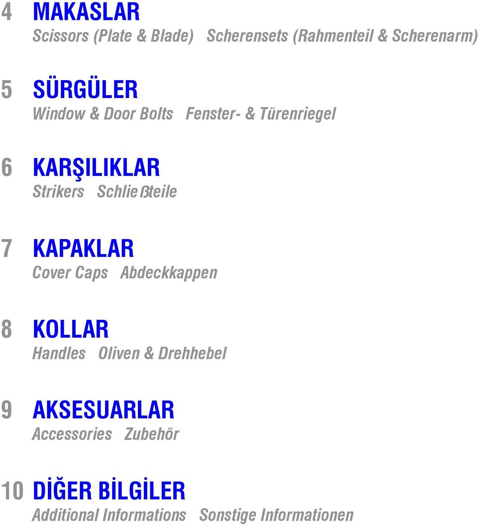 Schließteile 7 KAPAKLAR Cover Caps Abdeckkappen 8 KOLLAR Handles Oliven &