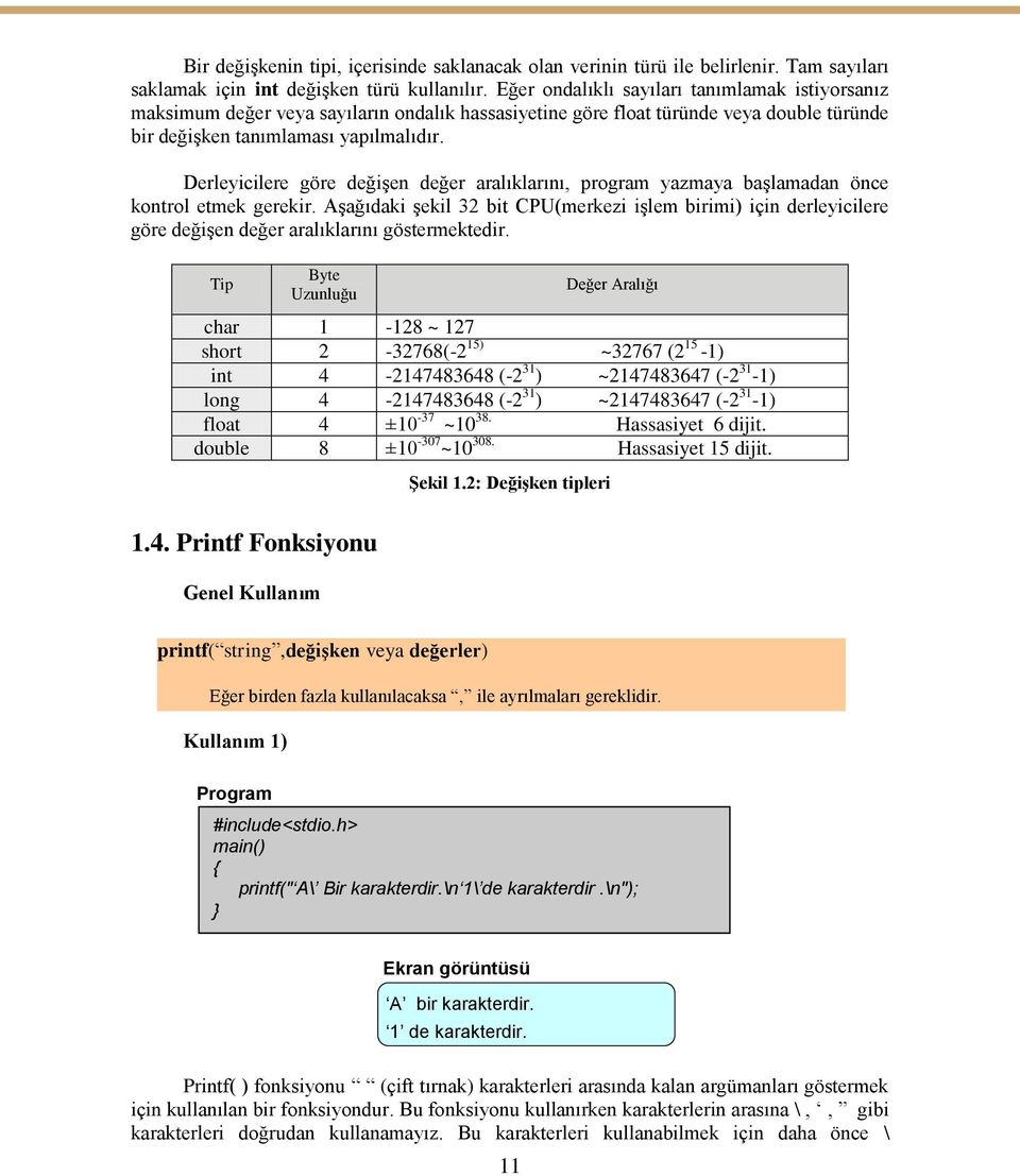 Derleyicilere göre değişen değer aralıklarını, program yazmaya başlamadan önce kontrol etmek gerekir.