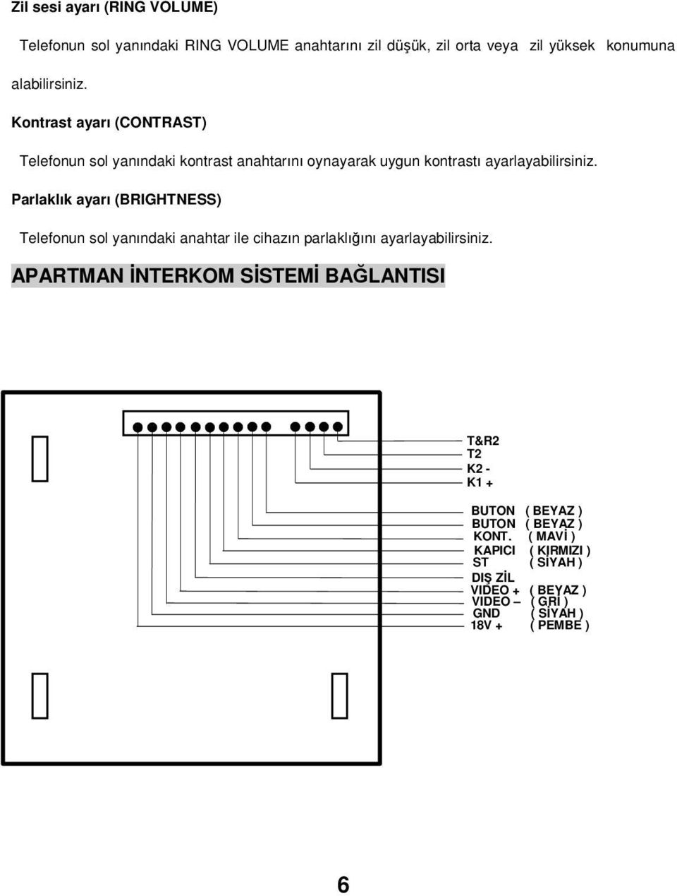 Parlaklık ayarı (BRIGHTNESS) Telefonun sol yanındaki anahtar ile cihazın parlaklığını ayarlayabilirsiniz.