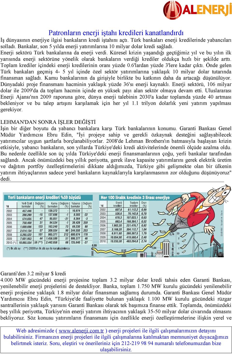 Küresel krizin yaşandığı geçtiğimiz yıl ve bu yılın ilk yarısında enerji sektörüne yönelik olarak bankaların verdiği krediler oldukça hızlı bir şekilde arttı.